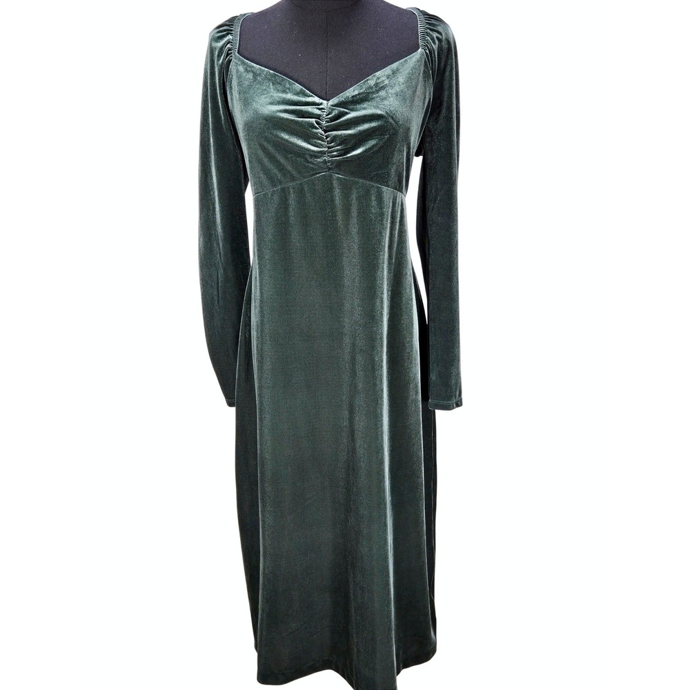 Women's Boden 10R Dark Green Velvet Midi Dress Sweetheart Renaissance Romantic